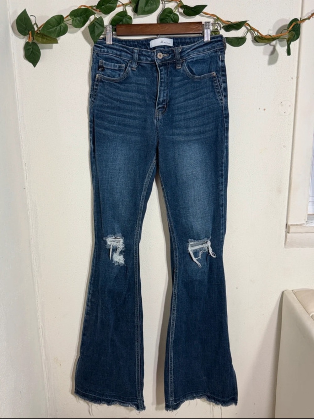 KanCan Dark Blue Distressed Flare Jeans